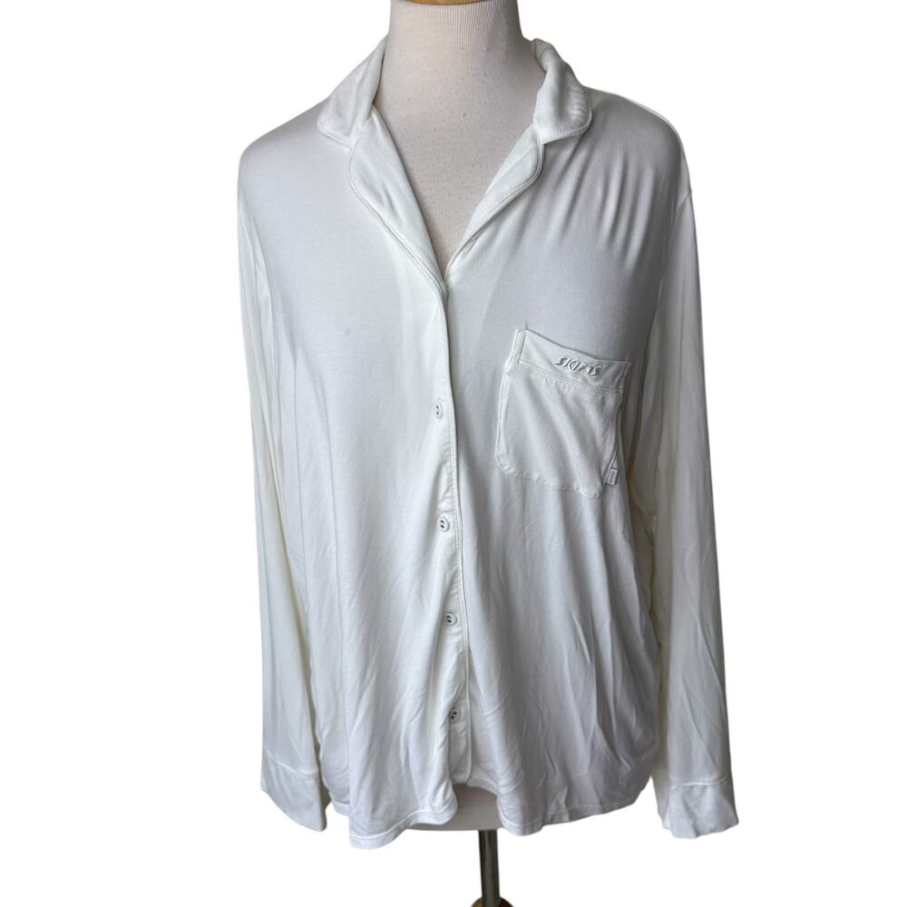 SKIMS Long Sleeve Sleep Shirt in Snow Size Large